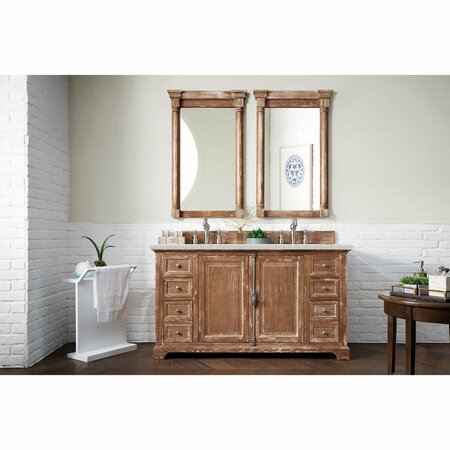 James Martin Vanities Providence 60in Double Vanity, Driftwood w/ 3 CM Eternal Jasmine Pearl Quartz Top 238-105-5611-3EJP